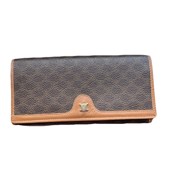 Celine Handbags - Celine Monogram Leather Long Wallet PVC W/ Kiss Lock And Gold Accents